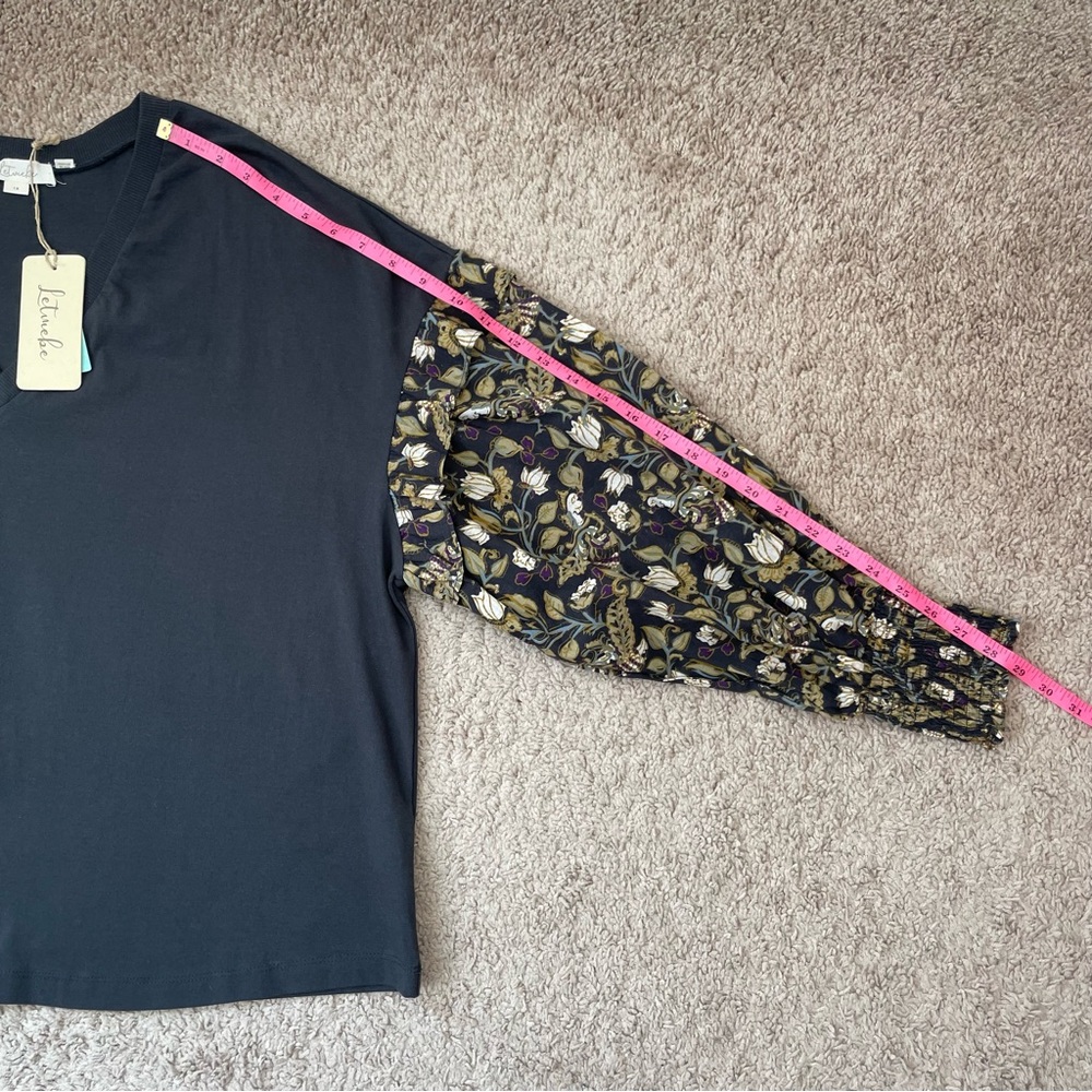 Anthropologie Plus Let Me Be Sydney Long Puff-Sleeved Black Floral Blouse Top 1X - Picture 13 of 16